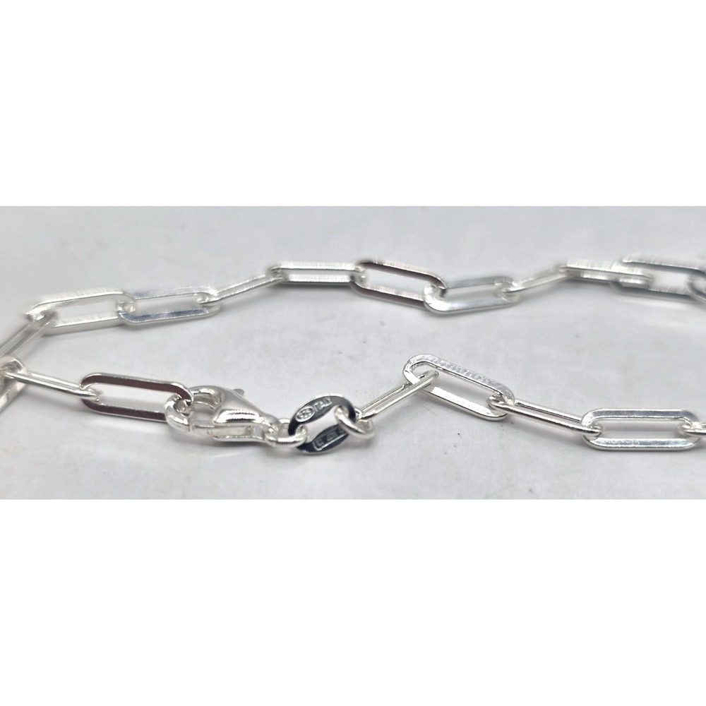 Sterling Silver Paper Clip Chain Bracelet 3.2 mm Size 6.75 Adjustable Italy NWOT - Picture 5 of 10